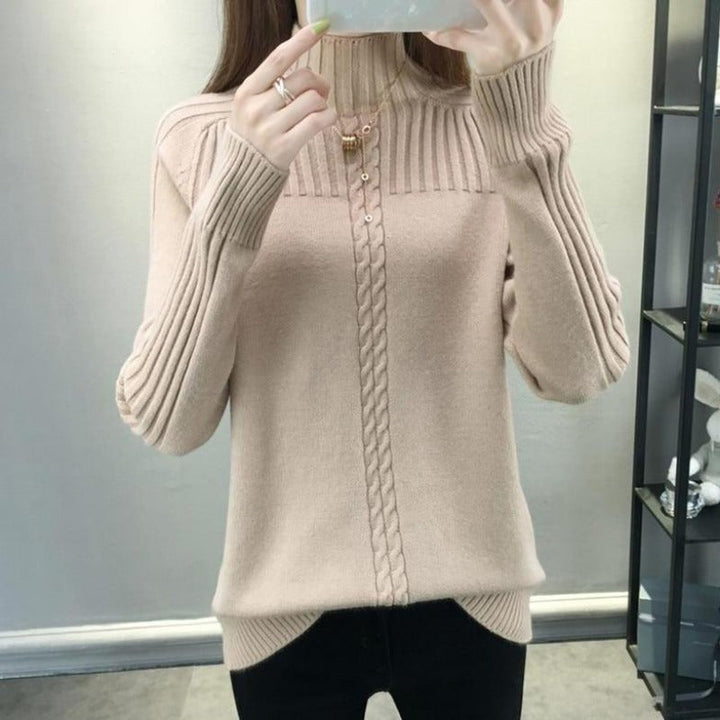 Stylowy, elegancki damski sweter z golfem, idealny do jesiennych stylizacji, z modnym ozdobnym splotem.