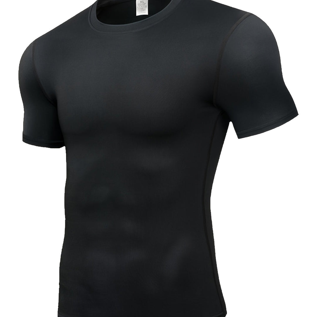 Dopasowana męska koszulka sportowa kompresyjna z krótkim rękawem. Idealna odzież fitness i treningowa slim fit.