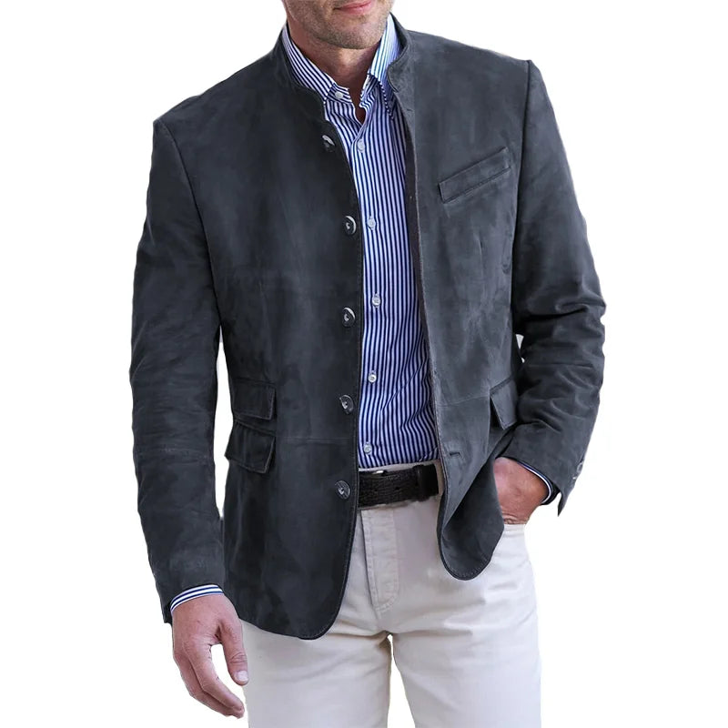 Jesienna/wiosenna marynarka męska ze stójką. Elegancka i komfortowa, w sam raz na smart casual.