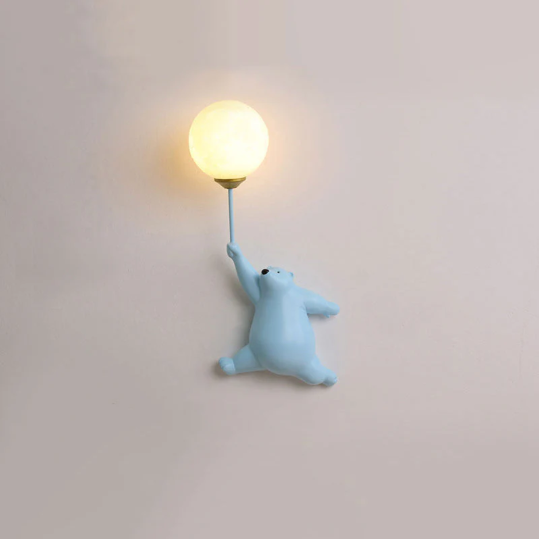 Nastrojowa lampa LED Miś do sypialni, miękkie oświetlenie ścienne tworzące przytulną atmosferę dla dzieci.