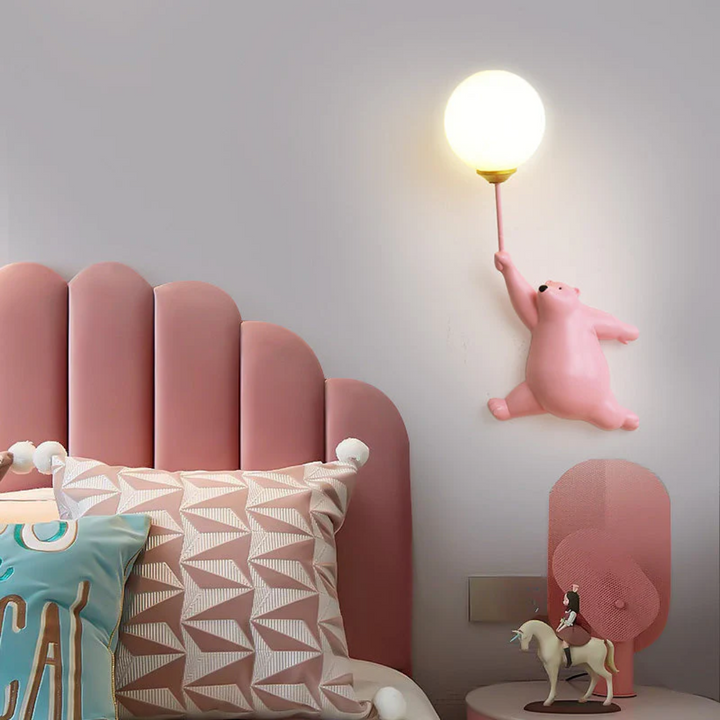 Lampa ścienna LED Miś z trwałej żywicy i akrylu, oświetlenie dekoracyjne do pokoju dziecięcego.