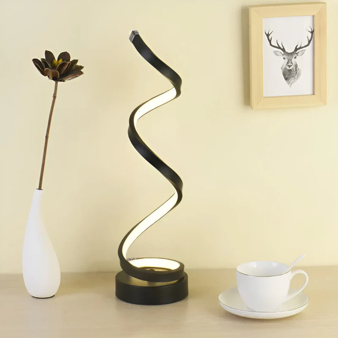 Elegancka lampa stołowa LumaSpiral do salonu, nowoczesna spirala LED, idealna do czytania.
