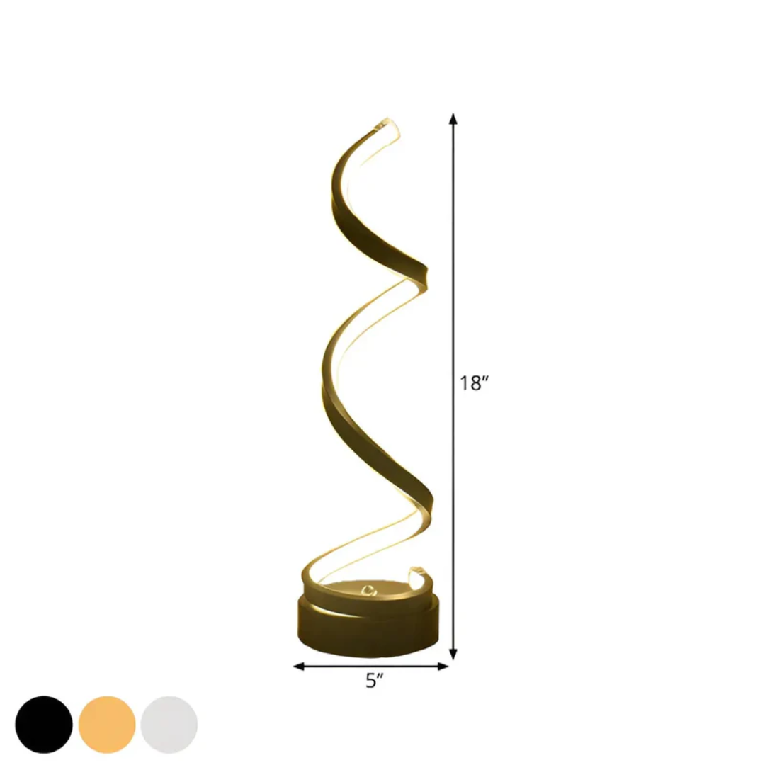 Designerska lampa spiralna LumaSpiral, oświetlenie stołowe LED, idealne do sypialni.
