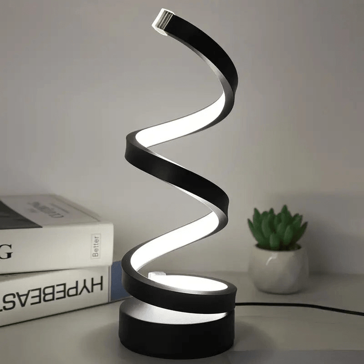 Elegancka, nowoczesna lampa stołowa LED spiralna, designerska. Idealna do biurka lub salonu.