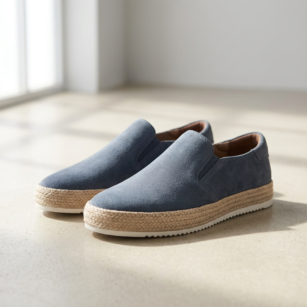 Eleganckie męskie espadryle slip-on. Lekkie, przewiewne buty męskie, idealne do letnich stylizacji casual.