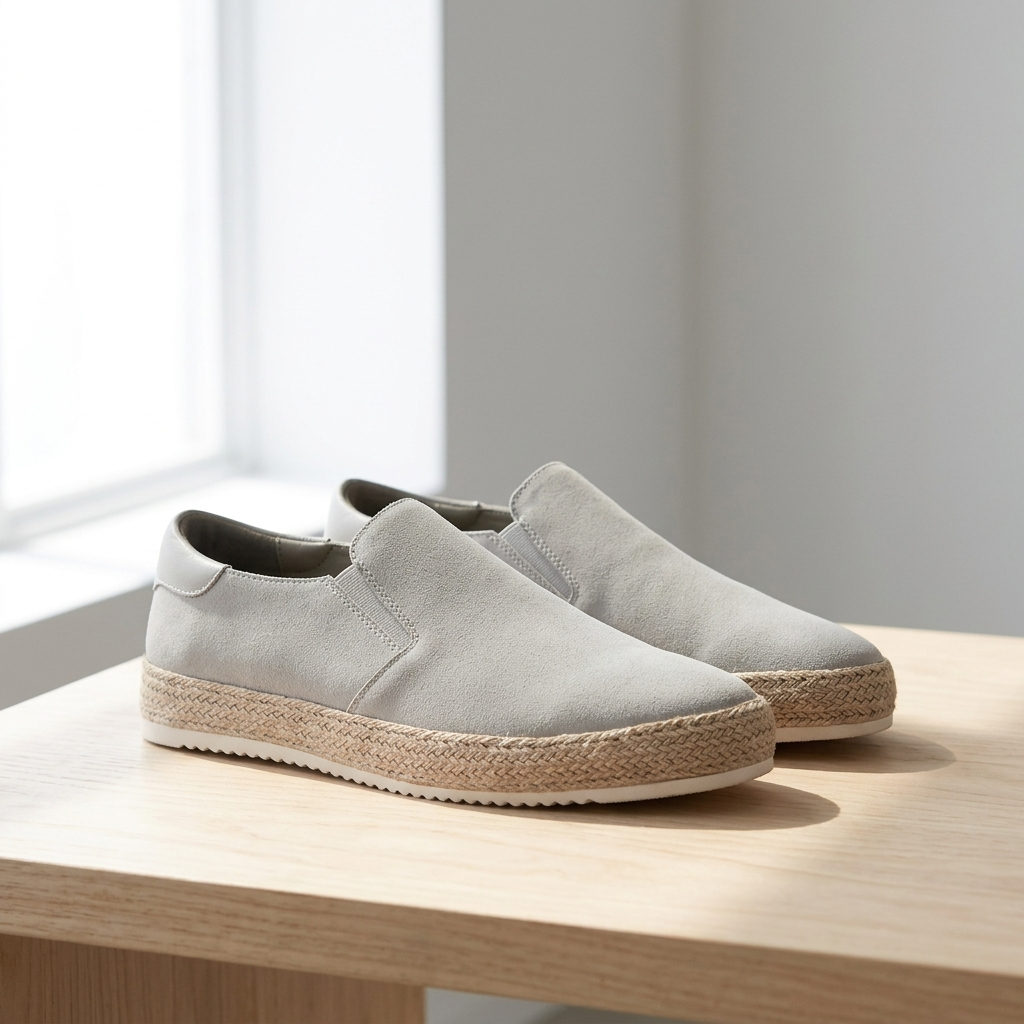 Modne męskie espadryle slip-on. Wygodne obuwie casual na wiosnę i lato, pasujące do wielu stylizacji.