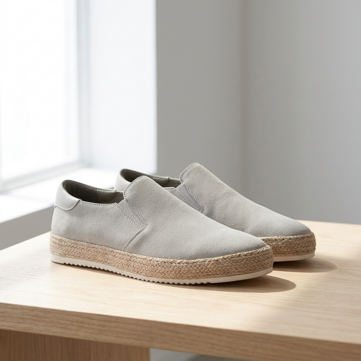 Modne męskie espadryle slip-on. Wygodne obuwie casual na wiosnę i lato, pasujące do wielu stylizacji.