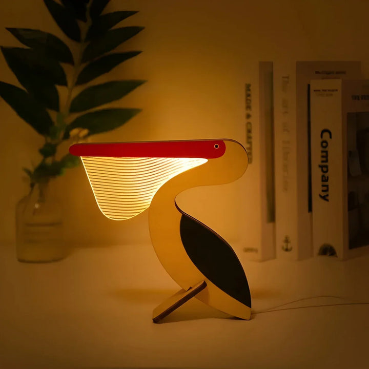 Stylowa drewniana lampa WildGlow dla dzieci, z motywem zwierząt. Lampka stołowa LED, zasilana USB. Dekoracja pokoju.