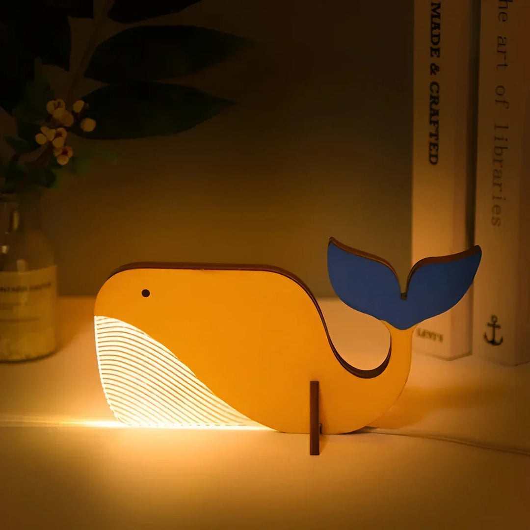 Dekoracyjna drewniana lampa WildGlow ze zwierzętami. Dziecięca lampa LED, lampka stołowa. Oświetlenie do pokoju.