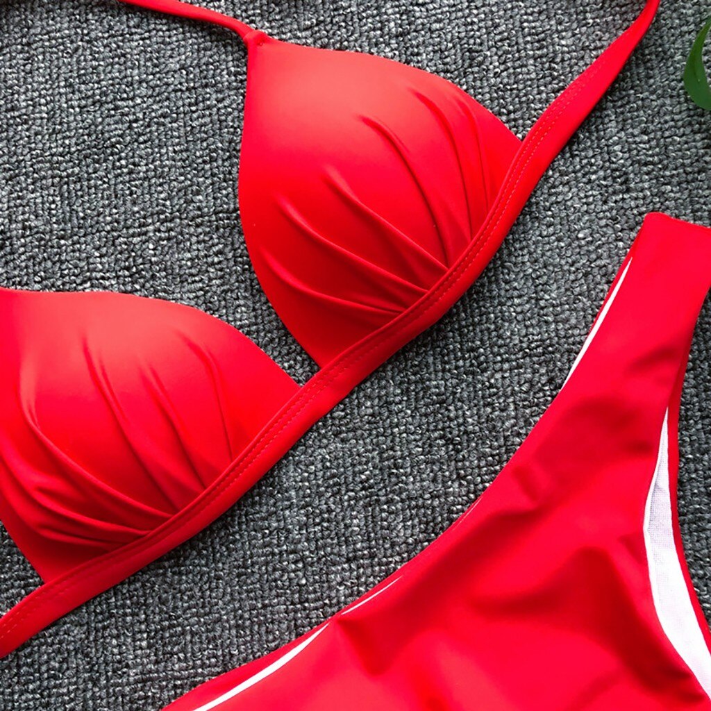 Plażowe bikini damskie dwuczęściowe z wiązanym biustonoszem i figami, modny design.