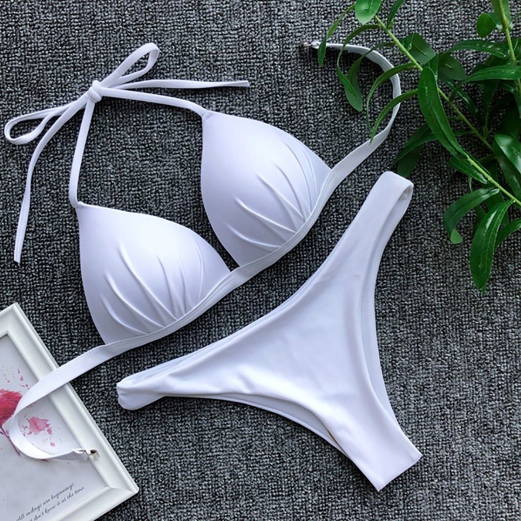 Damski strój kąpielowy bikini wiązany, dwuczęściowy, plażowy, z poliestru i spandexu.