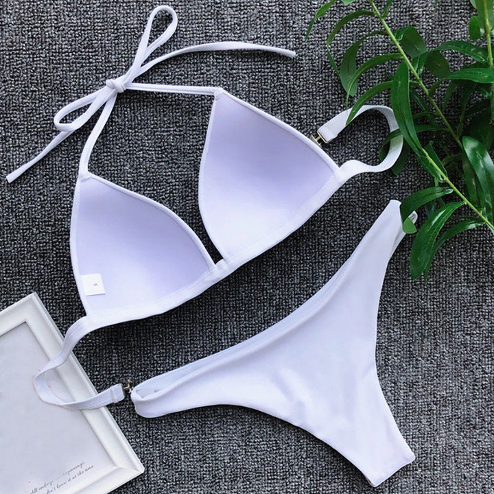 Eleganckie bikini damskie dwuczęściowe z wiązanymi figami i topem, stylowe.