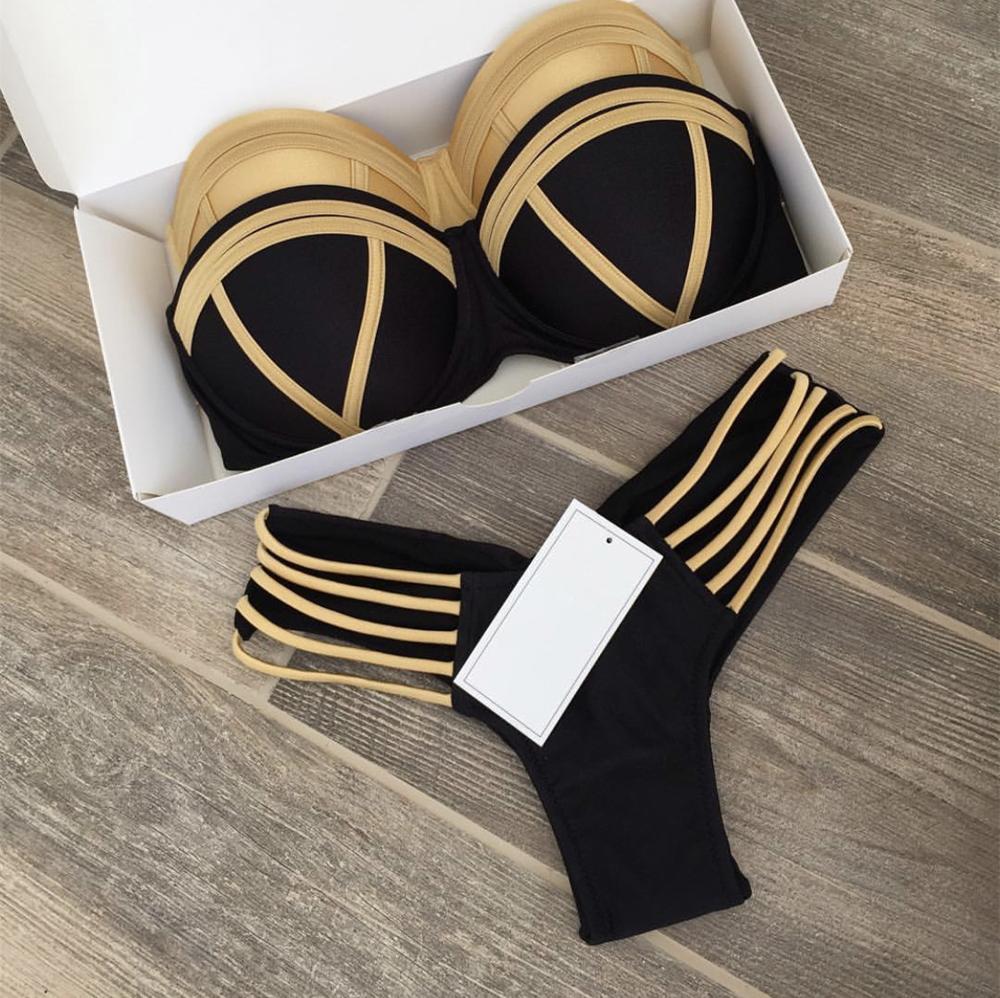 Stylowy damski strój kąpielowy bikini glamour, dwuczęściowy, usztywniany, na plażę i wakacje letnie.