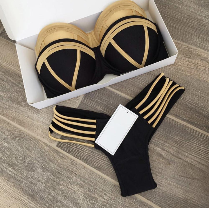 Stylowy damski strój kąpielowy bikini glamour, dwuczęściowy, usztywniany, na plażę i wakacje letnie.
