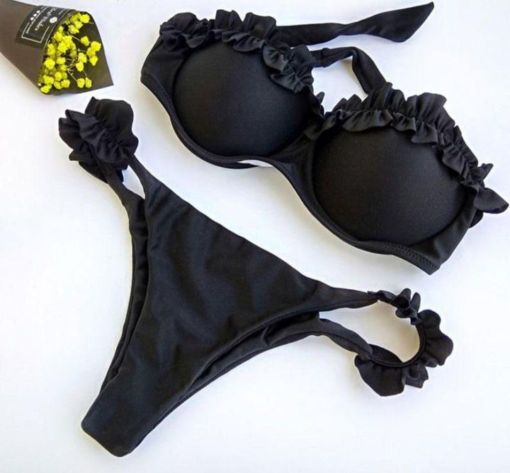 Dwuczęściowe damskie bikini z falbankami i brazylianami, strój kąpielowy bez ramiączek na plażę i lato.