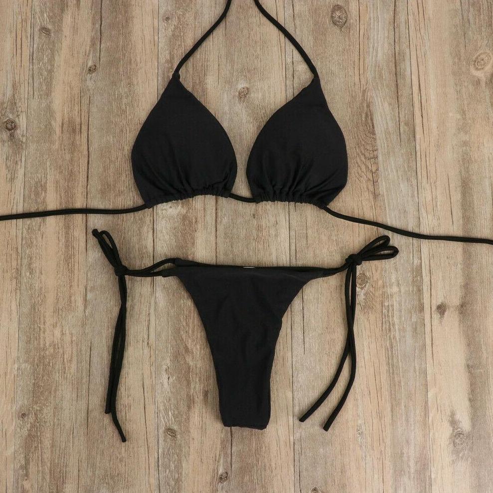 Damski klasyczny dwuczęściowy strój kąpielowy bikini, idealny na lato i plażę, wiązany.