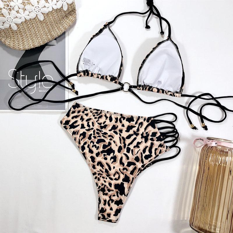 Bikini z wysokim stanem w panterkę, dwuczęściowy damski strój kąpielowy na lato.