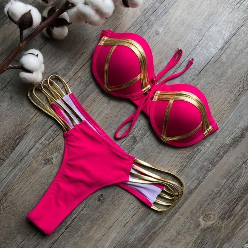 Usztywniany strój kąpielowy bikini damski glamour, dwuczęściowy, wygodny na plażę, stylowy na lato.