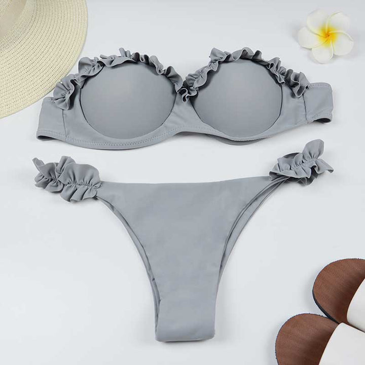 Damskie bikini z falbankami, bez ramiączek, idealne na słońce, plażę i modne lato.