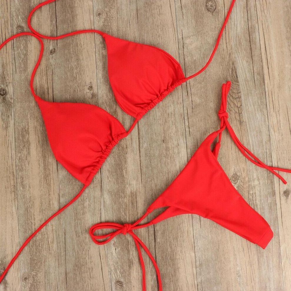 Modne damskie bikini dwuczęściowe, mikro stringi na lato. Kąpielówki z poliestru, idealne na plażę.