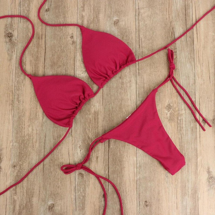 Letni strój kąpielowy damski, mikro bikini stringi wiązane. Sexy odzież plażowa na wakacje.