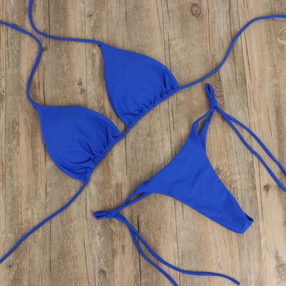 Seksowne mikro bikini damskie, dwuczęściowy strój kąpielowy z wiązanymi stringami. Poliestrowa moda.