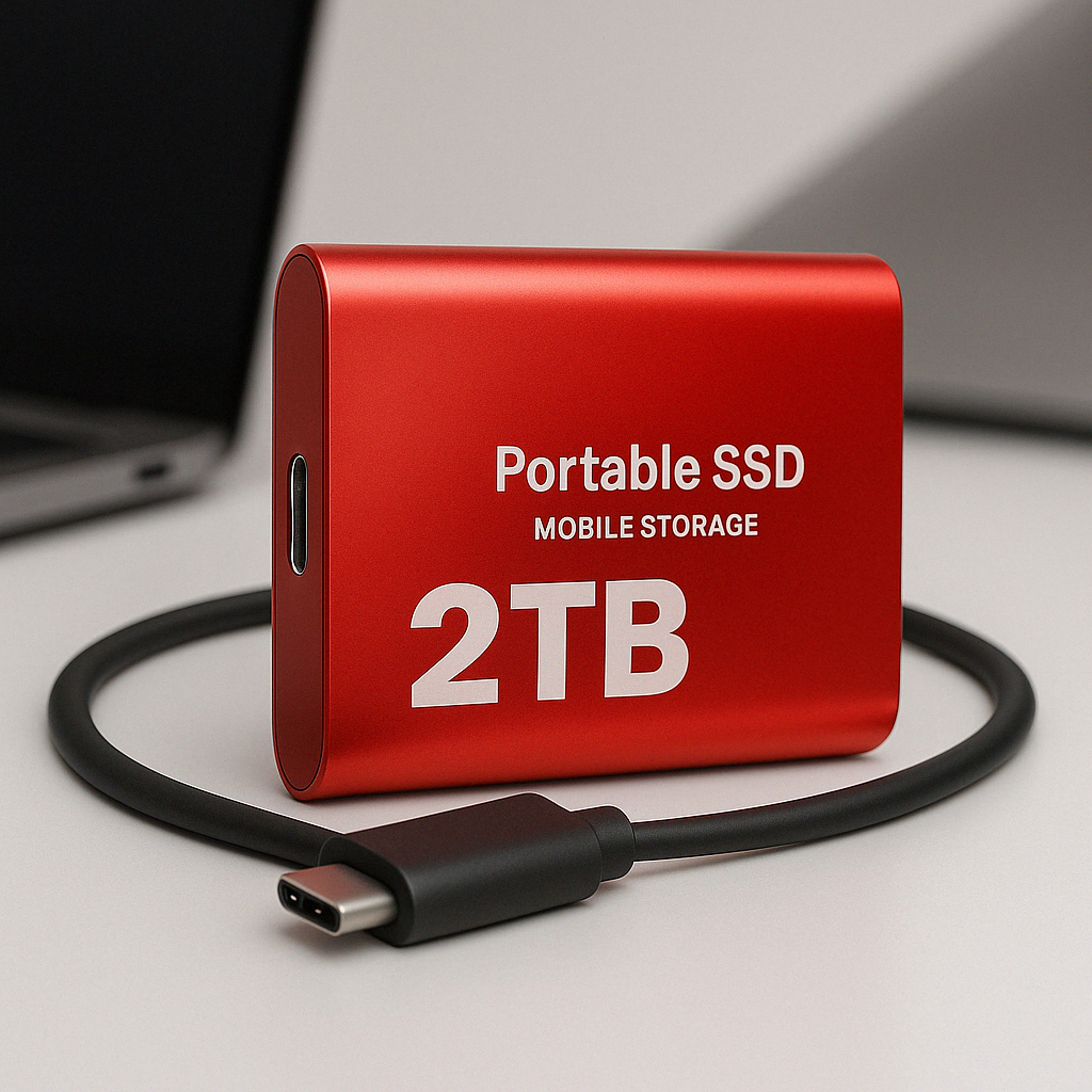 Dysk SSD zewnętrzny 2TB USB-C do przechowywania i szybkiego transferu danych.
