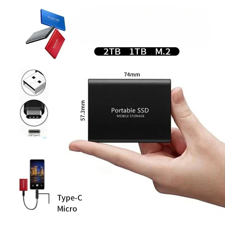 Elegancki dysk SSD przenośny 2TB USB-C, solidna i szybka pamięć zewnętrzna.
