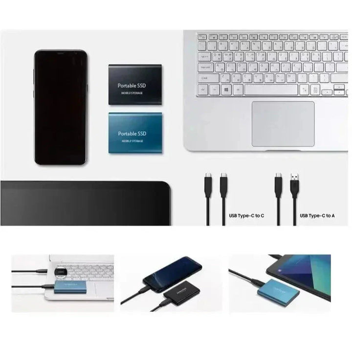 Przenośny dysk SSD 2TB z USB-C, szybka i pojemna pamięć zewnętrzna.