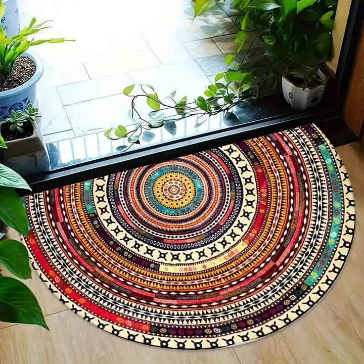 Antypoślizgowa wycieraczka półokrągła z wzorem boho mandali. Idealna mata wejściowa do przedpokoju.