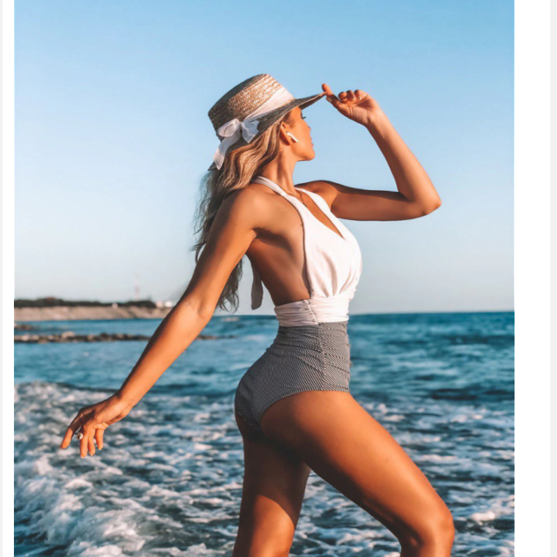 Seksowny damski kostium kąpielowy jednoczęściowy push-up. Modny design na plażę.