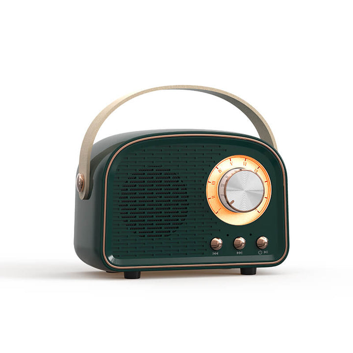 Jasnozielony głośnik Bluetooth retro, radio FM, przenośny, styl vintage do domu.