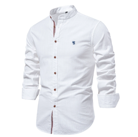 Koszula męska slim fit z kołnierzem stójką. Długi rękaw, nowoczesny styl, idealna dla modnego mężczyzny.