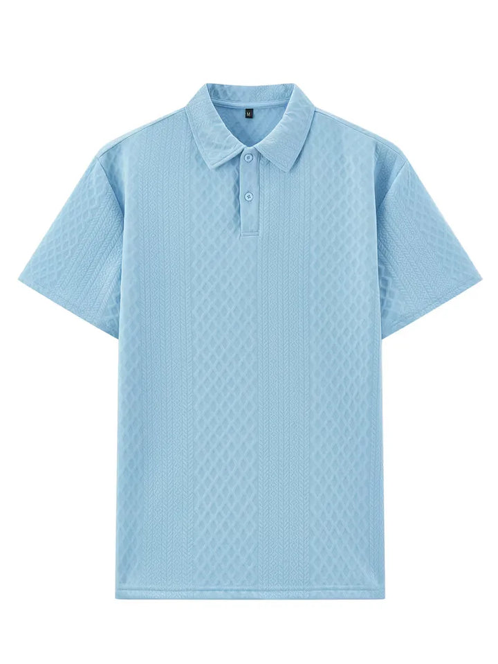 Męski zestaw casualowy na wiosnę. Polo i spodnie, luźny krój, stylowy.