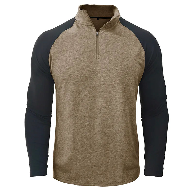 Męski półgolf z zamkiem, longsleeve raglanowy, idealny na jesień i zimę.