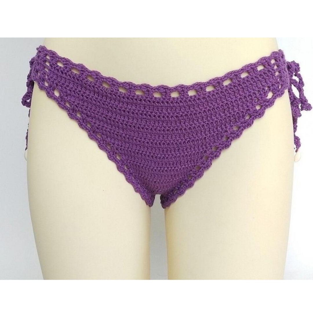 Szybkoschnące figi bikini damskie, plecione i wiązane. Modny strój kąpielowy boho.