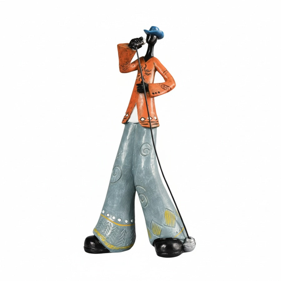 Figurka muzyka jazzowego retro. Klasyczna dekoracja vintage na półkę, elegancka ozdoba.