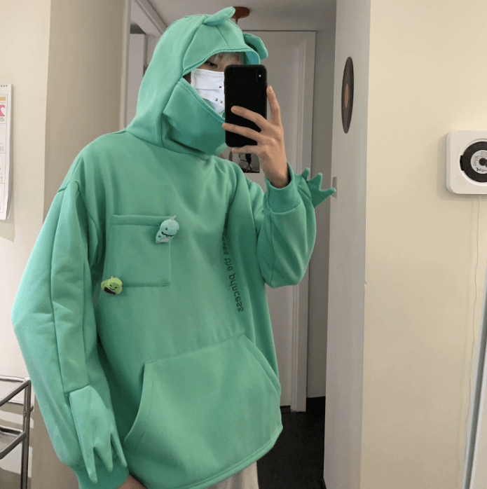 Oversizowa bluza z kapturem, z uroczym, zabawnym wzorem żaby. Komfortowy sweter unisex.