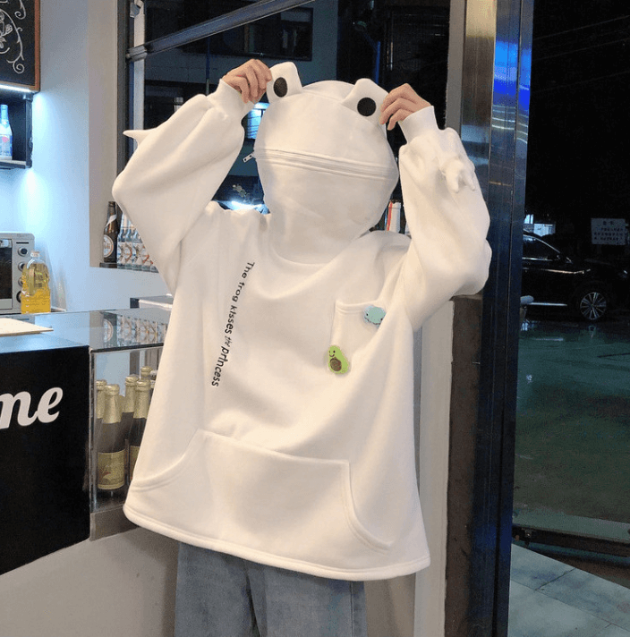 Zabawny sweter z kapturem unisex z motywem żaby. Wygodna bluza hoodie na każdą okazję.