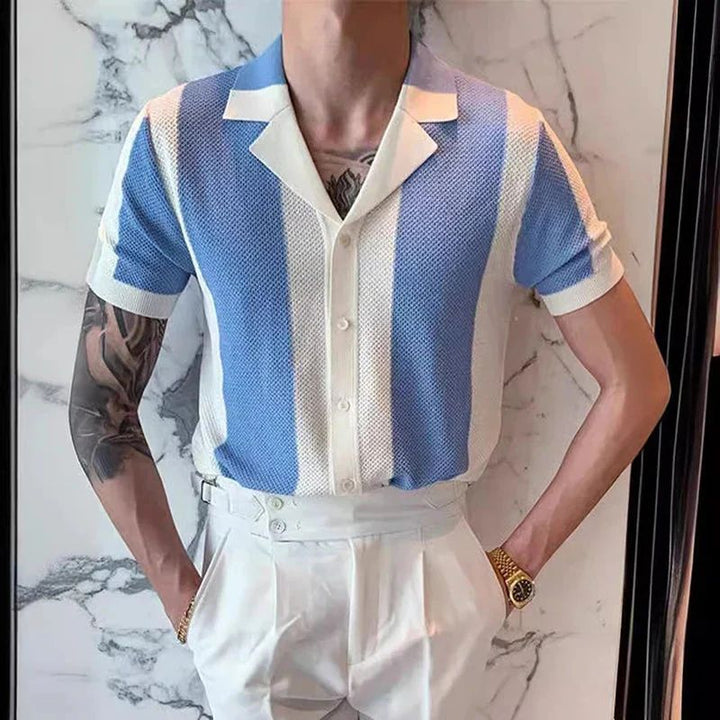 Męska elegancka koszula casual z krótkim rękawem na lato. Idealna do modnych stylizacji letnich.