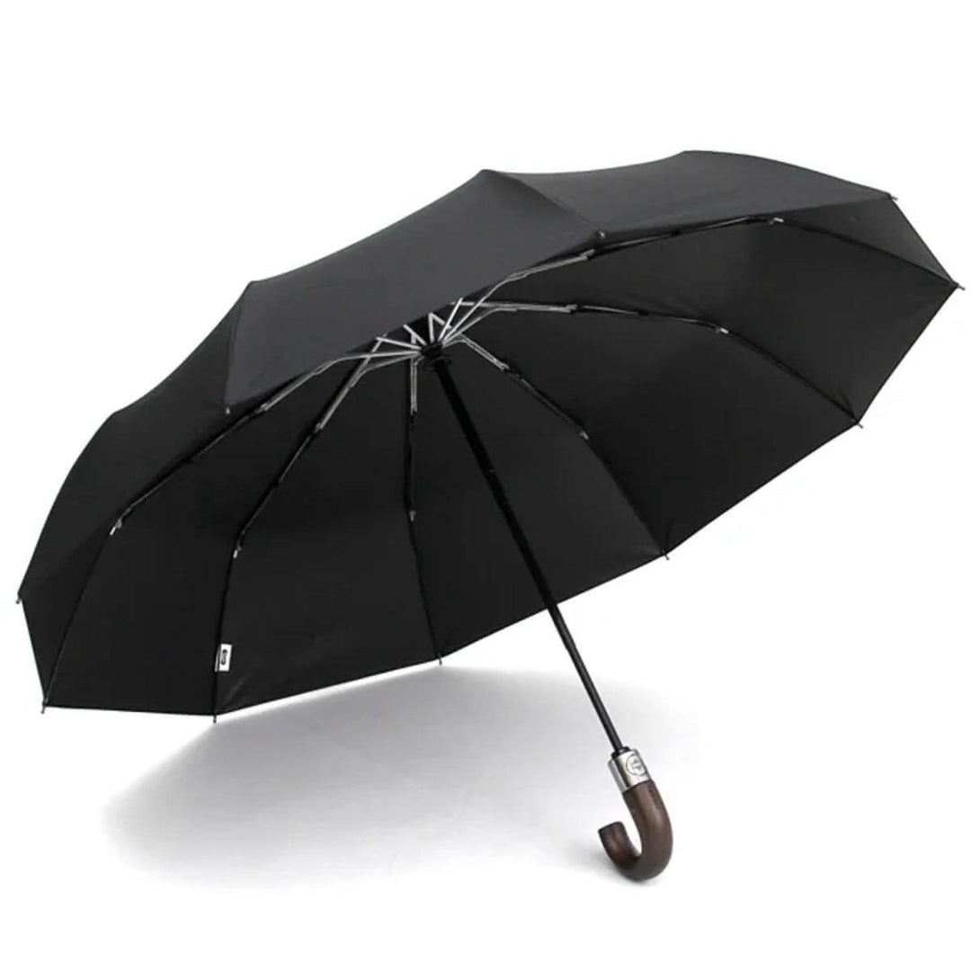 Podróżny parasol męski automatyczny, składany. Lekki, z drewnianą rączką, idealny na deszcz.