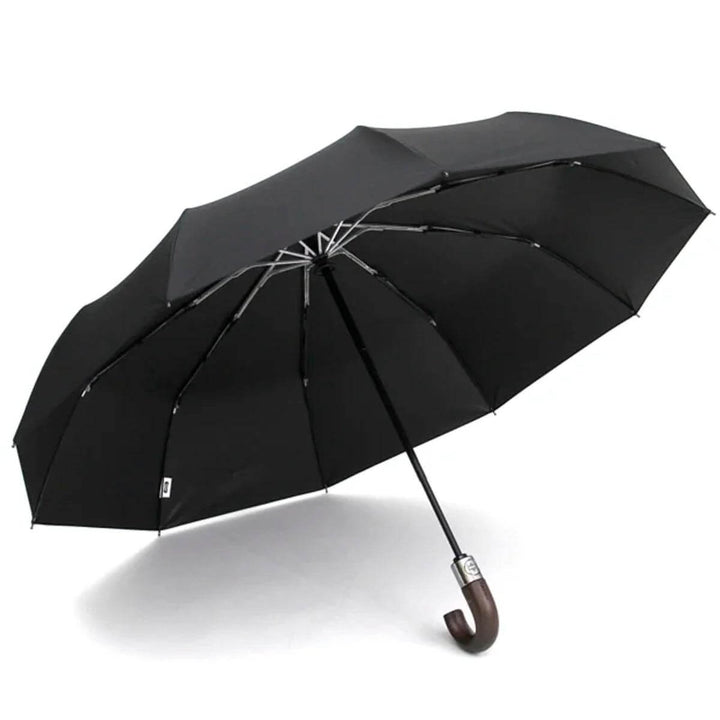 Podróżny parasol męski automatyczny, składany. Lekki, z drewnianą rączką, idealny na deszcz.