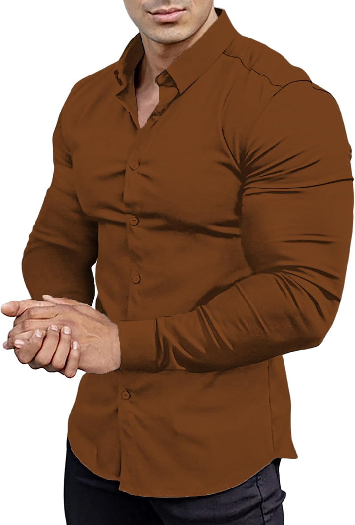 Modna koszula slim fit dla mężczyzn, gładka tkanina, komfortowa do noszenia.