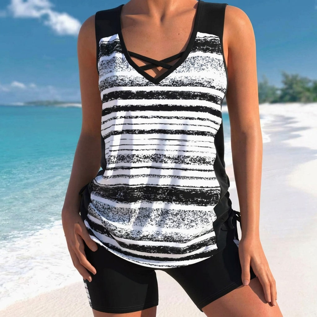 Damski dwuczęściowy strój kąpielowy bikini z wysokim stanem. Modna moda plażowa na lato.