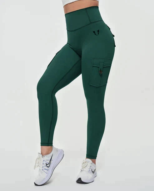 Damskie legginsy cargo, zbliżenie na wysoki, modelujący stan. Wygoda i styl na wiosnę. Idealne do aktywności.