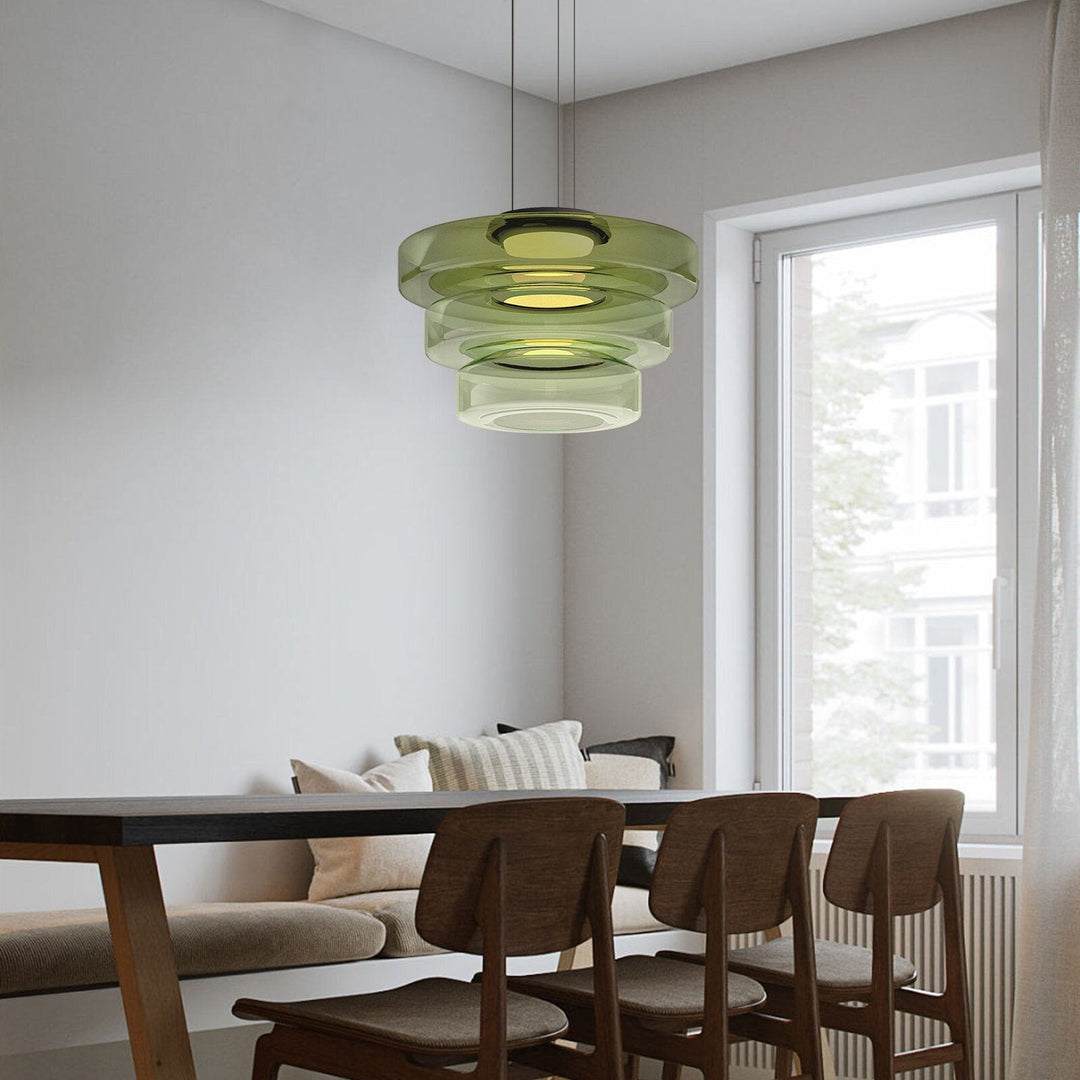 Minimalistyczna lampa wisząca szklana, styl Bauhaus, szara, do współczesnych aranżacji.