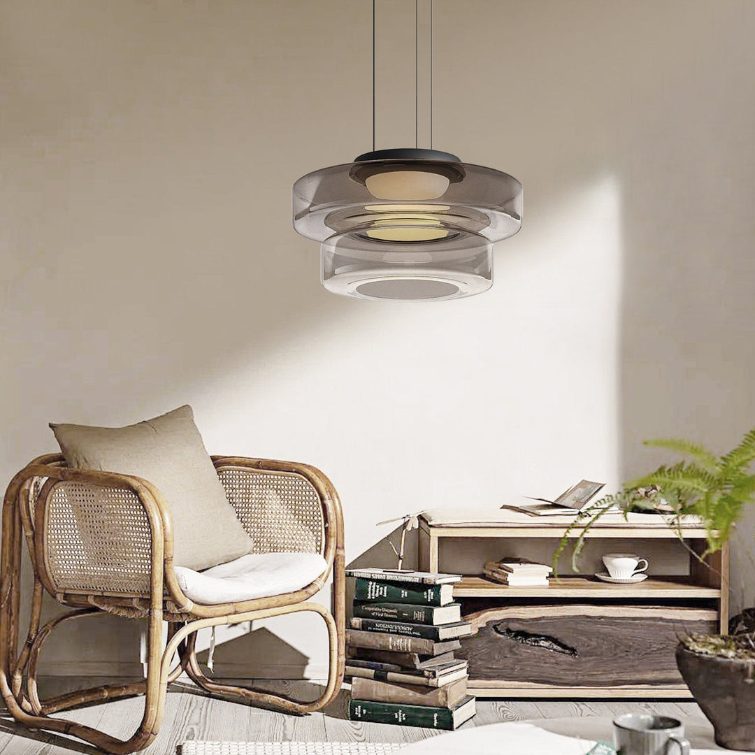Designerska szklana lampa Bauhaus, bursztynowa, oświetlenie sufitowe do jadalni.