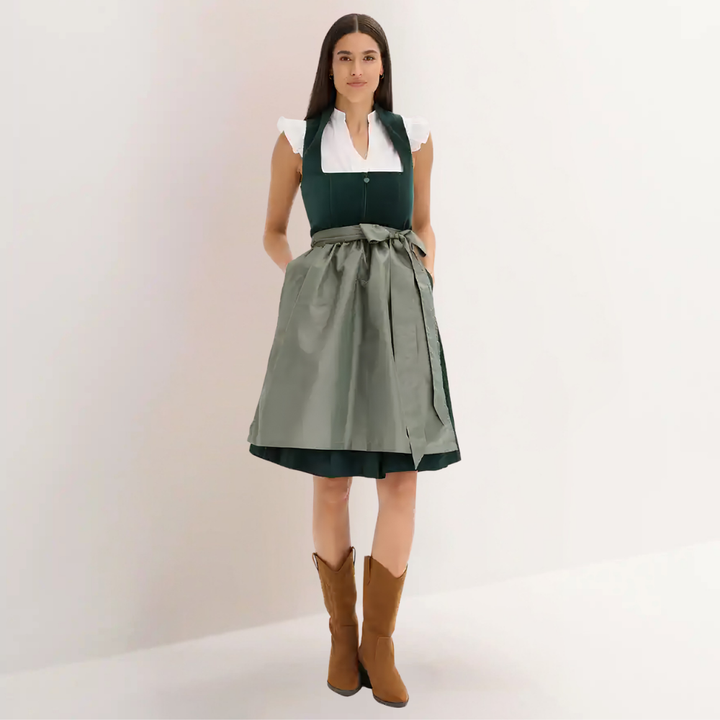 Autentyczny strój ludowy dirndl midi. Bawarska sukienka damska z tradycyjnym urokiem na Oktoberfest.