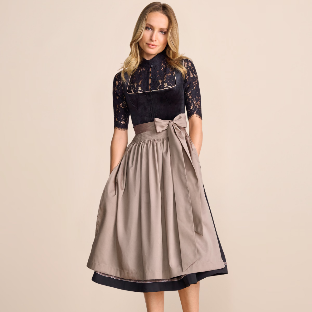 Czarna elegancka sukienka Dirndl damska, idealna na Oktoberfest i bawarskie uroczystości.