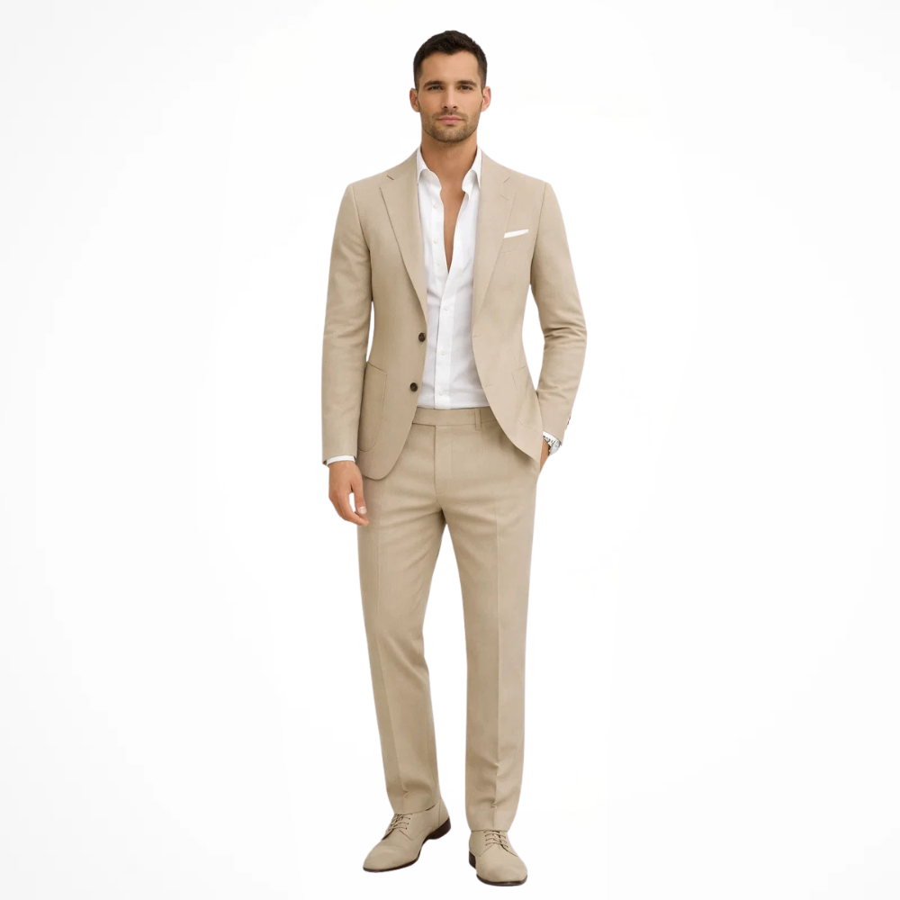 Zielony męski garnitur slim fit. Modna odzież na wiosenne wesele lub eleganckie przyjęcie.